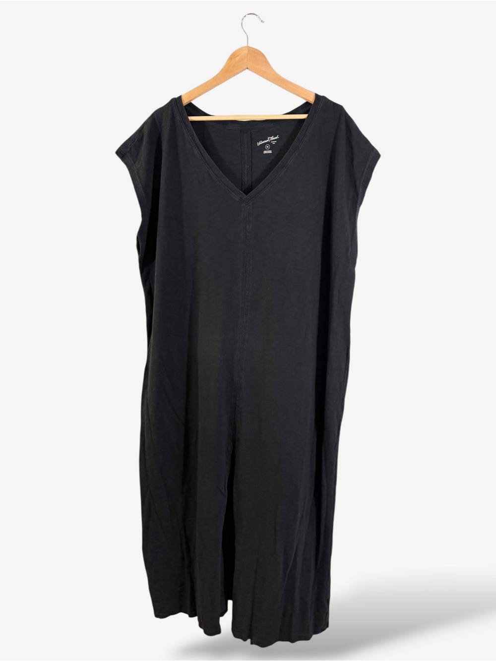 Universal Thread Black Midi T-Shirt Dress XXL V-Neck Split Front Casual Cotton